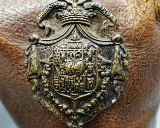 RARE ANTIQUE POMMEL MILITARY SADDLE BAG GUN HOLSTER WITH FAMILY CREST