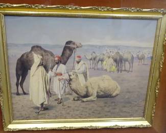 ANTIQUE 1898 SIGNED ARABIAN DESERT WATERCOLOR PAINTING FRAMED