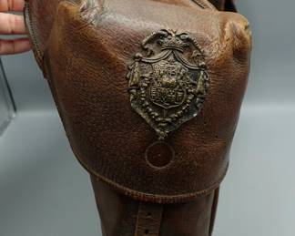 RARE ANTIQUE POMMEL MILITARY SADDLE BAG GUN HOLSTER WITH FAMILY CREST