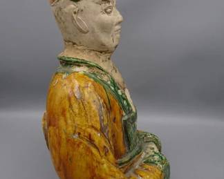 ANTIQUE CHINESE TANG DYNASTY PRIEST SANCAI GLAZE BUST STATUE SCULPTURE