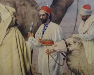 ANTIQUE 1898 SIGNED ARABIAN DESERT WATERCOLOR PAINTING FRAMED