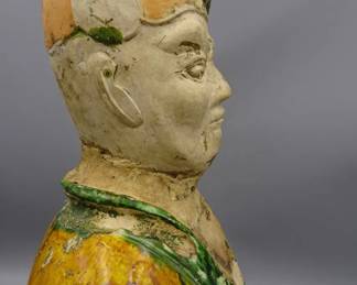 ANTIQUE CHINESE TANG DYNASTY PRIEST SANCAI GLAZE BUST STATUE SCULPTURE