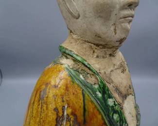 ANTIQUE CHINESE TANG DYNASTY PRIEST SANCAI GLAZE BUST STATUE SCULPTURE
