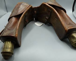 RARE ANTIQUE POMMEL MILITARY SADDLE BAG GUN HOLSTER WITH FAMILY CREST