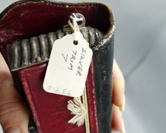 EARLY BRITISH VICTORIAN SILVER & LEATHER MILITARY CARTRIDGE BOX