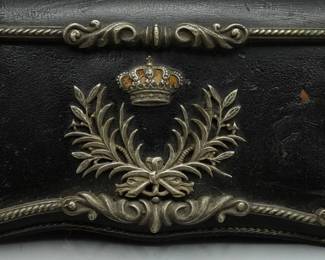 EARLY BRITISH VICTORIAN SILVER & LEATHER MILITARY CARTRIDGE BOX
