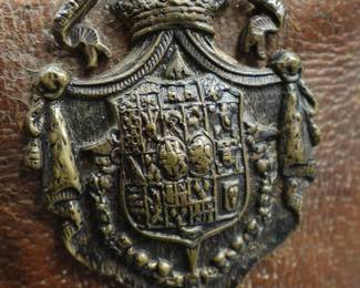 RARE ANTIQUE POMMEL MILITARY SADDLE BAG GUN HOLSTER WITH FAMILY CREST