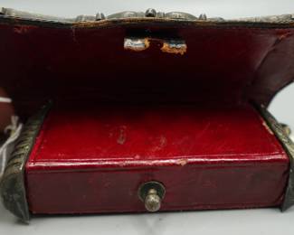 EARLY BRITISH VICTORIAN SILVER & LEATHER MILITARY CARTRIDGE BOX