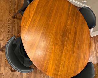 Custom made Round Walnut X base table with reversed beveled edge by Christiana Cabinetry 54" dia x 30" H    $2500   4 Crate & Barrel Chairs (sold Separately) $900