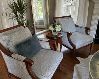 Pair of Bergere Chairs Newly Reupholstered 30" W x 34" D x (seat height 18", overall height 34") $700