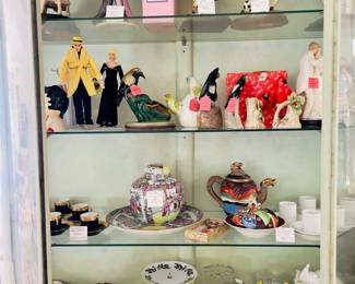 Limoges demitasse cobalt blue cups and saucers, white demitasse cups and saucers, Dick Tracy dolls, collectibles