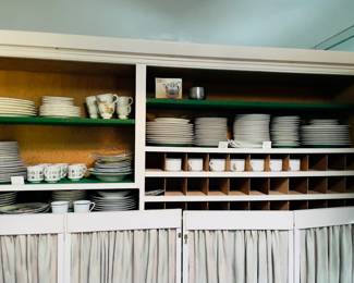 Vintage sets of dishes, cups, silverware, etc.