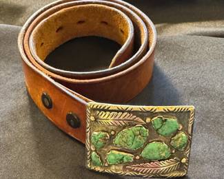 Vintage turquoise and silver buckle, belt