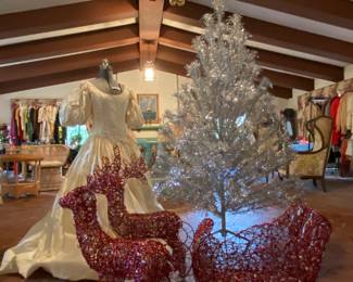 Tons of Vintage Christmas decorations. We just love this vintage Aluminum Tinsel Tree! Please see our videos for a sneak peek of the sale. 