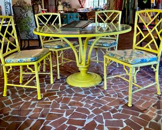 Brown Jordan Style Faux Bamboo Calcutta Garden Dining Set. Those chairs look like they are straight off the Golden Girls’ Set! Chinese Chippendale Style. Hollywood Regency. 