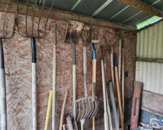 Pitch forks, shovels, post driver