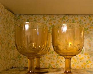 MCM Bartlett Collins amber thumbprint water goblets