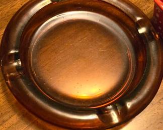 Amber glass ashtray