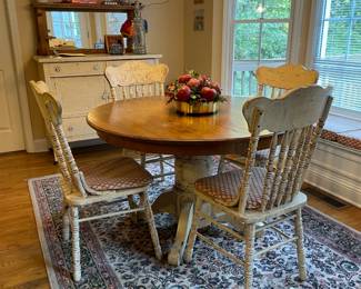 Kitchen Table, 4 chairs, leaf and Antique Buffett