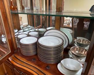 Formal Dinnerware Noritake China - 4-piece, 20 place settings cobalt blue and gold band, plus serving pieces