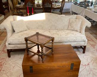 White Damask Chippendale Sofa