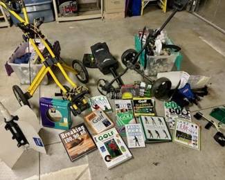 Golf training equipment, pull carts, balls, etc.