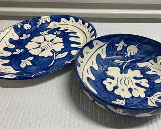 FTH185- (2) Large Matching Serving Bowl & Oval Platter 