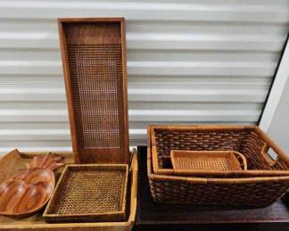 FTH196-Variety Of Various Wooden & Woven Serving Trays