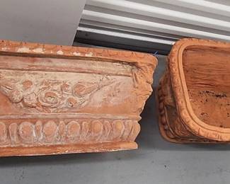 FTH132 - Pair of Vintage Terra Cotta Rectangular Oval Planter Boxes 