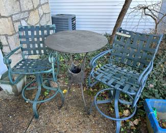 Bar Height Swivel Chairs, Industrial Style Table (Patio off Basement )