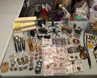 Lladro Woman Golfer, Pocket Knives, etc (Table by register)