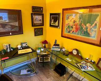 Desk, Golf Artwork, etc.  (Office Upstairs)