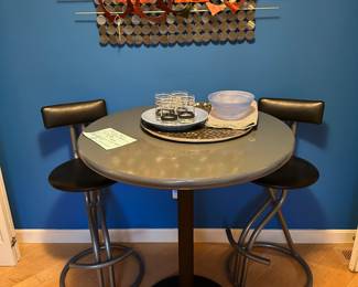Contemporary Bar Table with Swivel Chairs, Metal Wall Art (Kitchen)