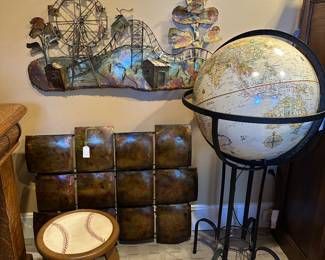 World Globe and stand, Metal Art, Baseball stool (Basement)