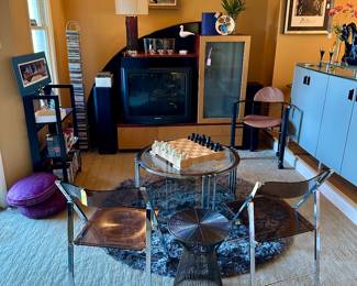 2 Acrylic Folding Chairs, Metal & Glass Coffee Table, etc. (Living Room)