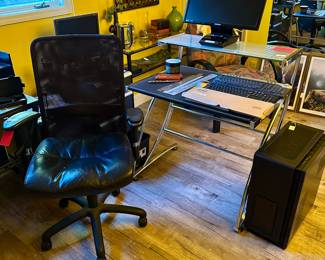 Crate & Barrel Desk , As Is Desk Chair, Conputer Case, Monitors, Keyboards,  etc (Upstairs Office)