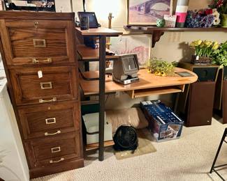 Wood File Cabinet , Industrial Style Desk, Fisher Speakers , etc (Basement)