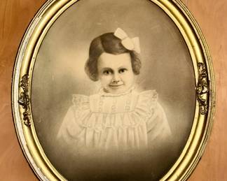 Antique framed picture of young girl