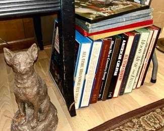 Cement dog, vintage record sets