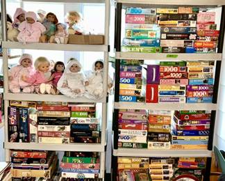 Lots of puzzles, including a 3D Star Wars puzzle, many dolls from various makers