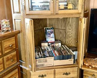 Corner Entertainment Center, many DVD's, CD's, VHS tapes