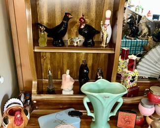 Many Avon collectible bottles, Art Pottery vase, misc. decor