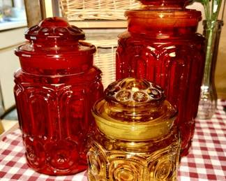 Vintage Moon & Star covered glass canisters/jars