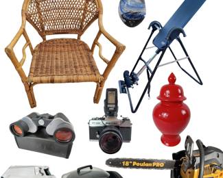 35mm Camera, Chainsaw, Binoculars