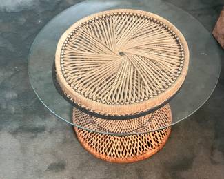Glass and wicker coffee table 
