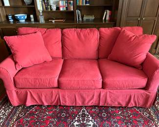 Lot #26 - $250- Red Sofa by Rohe. 82"W x 38"H x 39"D