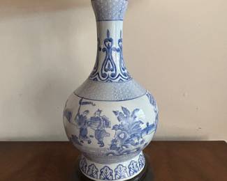 Lot #114- $60 -Blue and white ceramic lamp 16"H base