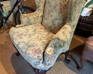 Lot #67 - $145 -Highland House tapestry wing chair. 42"H x 37"W x 32"D