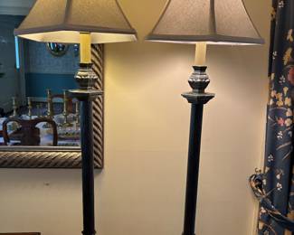 Lot #97 - $90 -Pair of metal pillar lamps - 28"H to base of harp