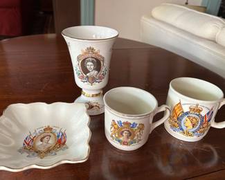 Lot #95 - $70 - 4 pieces celebrating Queen Elizabeth II coronation and silver jubilee